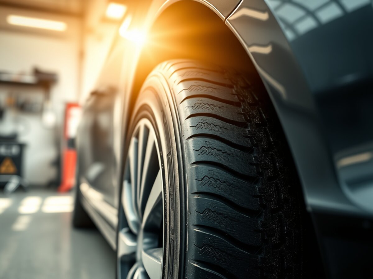 Close-up of car tyre tread showing wear pattern
